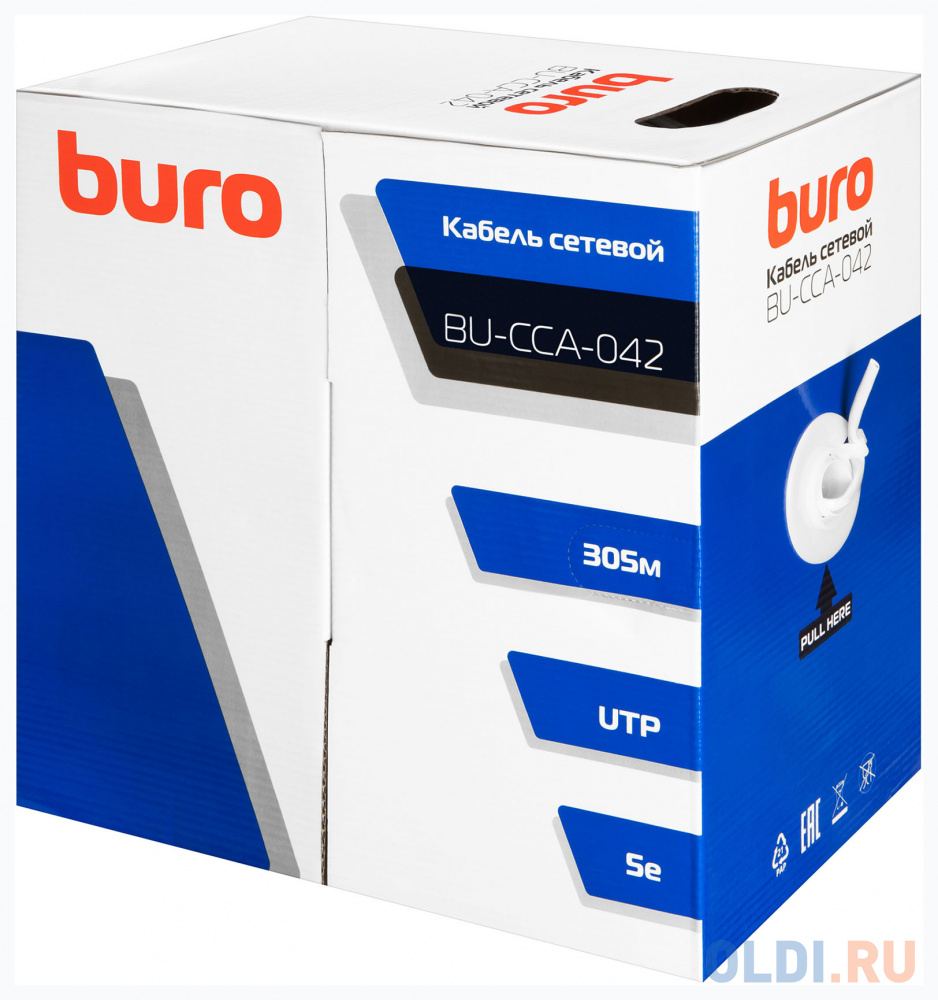 Кабель сетевой Buro BU-CCA-042 UTP 4 пары cat5E solid 0.42мм CCA 305м серый фото