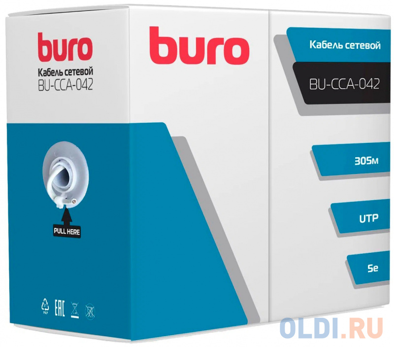 Кабель сетевой Buro BU-CCA-042 UTP 4 пары cat5E solid 0.42мм CCA 305м серый фото