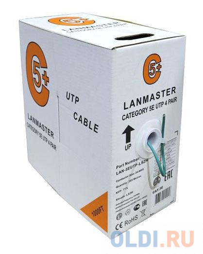 Кабель информационный Lanmaster LAN-6EUTP-LSZH-BL кат.6 U/UTP не экранированный 4X2 LSZH внутренний 305м синий фото