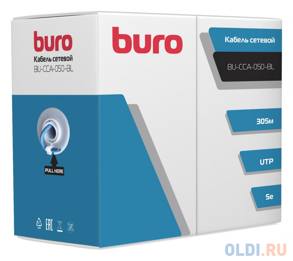 Кабель сетевой Buro BU-CCA-050-BL UTP 4 пары cat5E solid 0.50мм CCA 305м синий