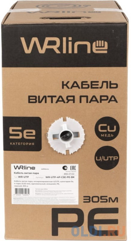 Кабель информационный WRline WR-UTP-4P-C5E-PE-BK кат.5E U/UTP 4X2X24AWG PE внешний 305м черный Вид№3