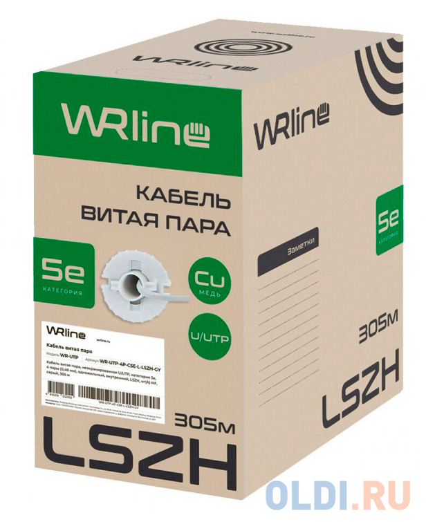 Кабель информационный WRline WR-UTP-4P-C5E-L-LSZH-GY кат.5E U/UTP 4X2X24AWG 0.48AWG LSZH внутренний 305м серый Вид№2