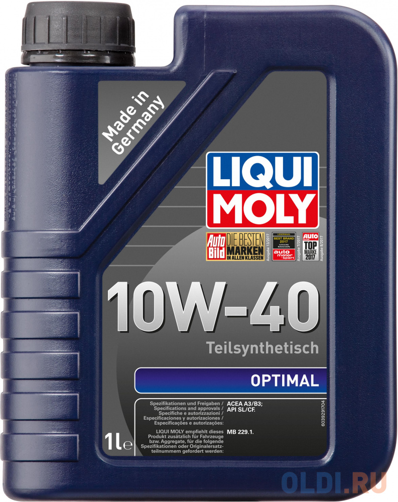 Полусинтетическое моторное масло LiquiMoly Optimal 10W40 1 л 3929 масло моторное полусинтетическое для 2 тактного двигателя liqui moly 2t motoroil 8036 0 25 л