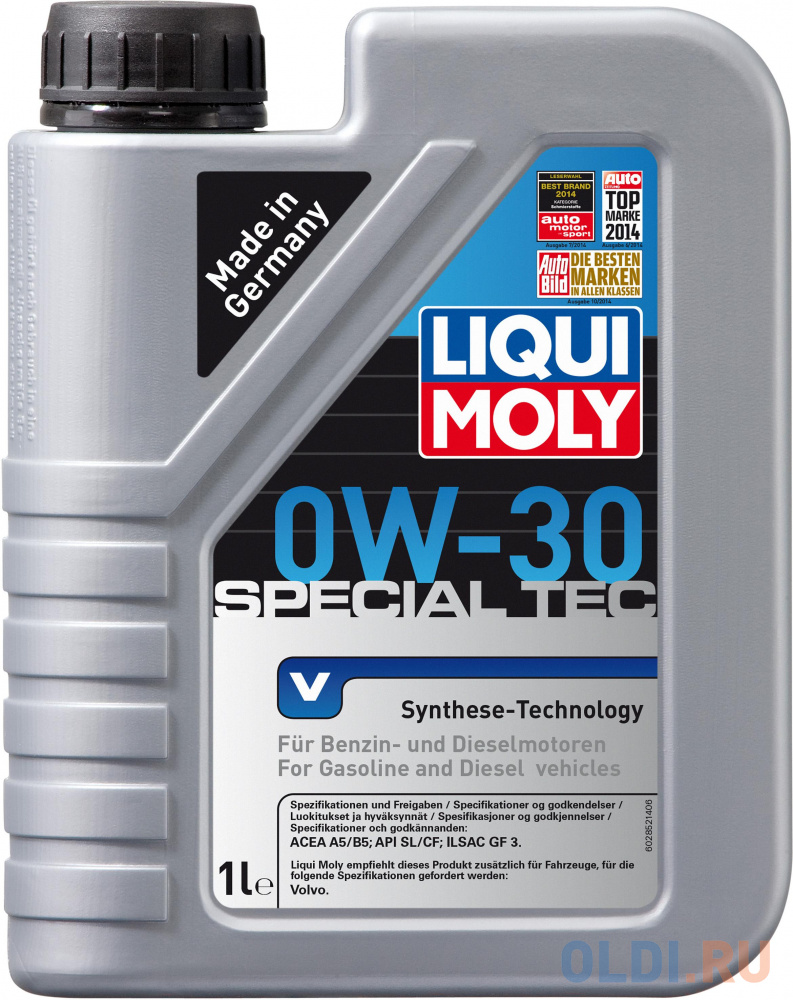 НС-синтетическое моторное масло LiquiMoly Special Tec V 0W30 1 л 2852 масло моторное нс special tec ll 8054 1 л вязкость 5w 30