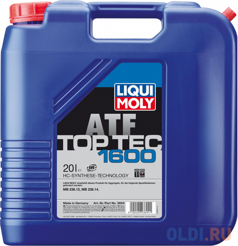 

НС-синтетическое трансмиссионное масло LiquiMoly Top Tec ATF 1600 20 л 3694