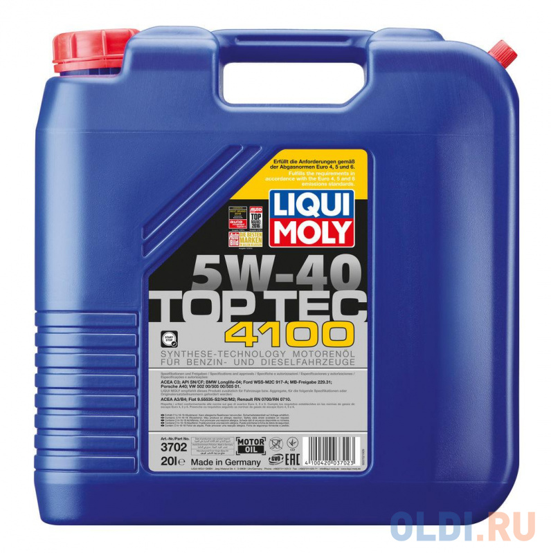 

НС-синтетическое моторное масло LiquiMoly Top Tec 4100 5W40 20 л 3702