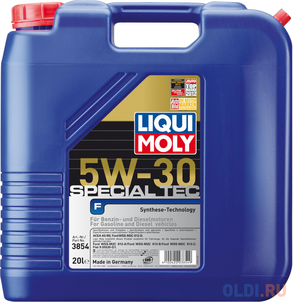 НС-синтетическое моторное масло LiquiMoly Special Tec F 5W30 20 л 3854 масло моторное нс special tec ll 8054 1 л вязкость 5w 30