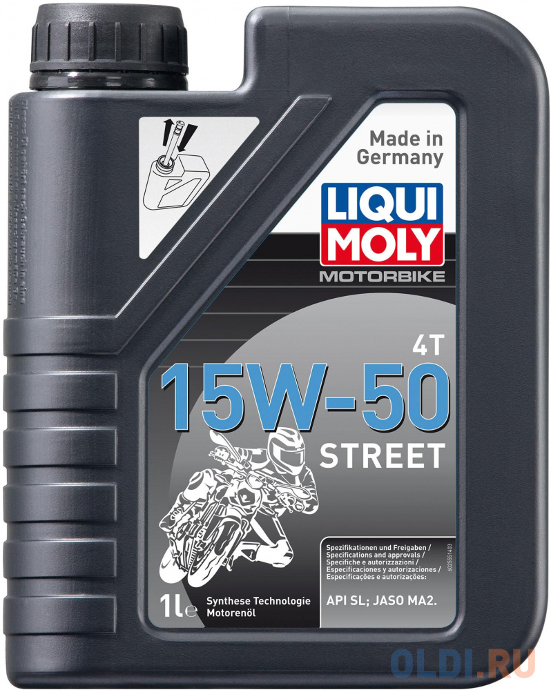 НС-синтетическое моторное масло LiquiMoly Motorbike 4T Street 15W50 1 л 2555 1602 liquimoly очист приводной цепи мотоц motorbike ketten reiniger 0 5л