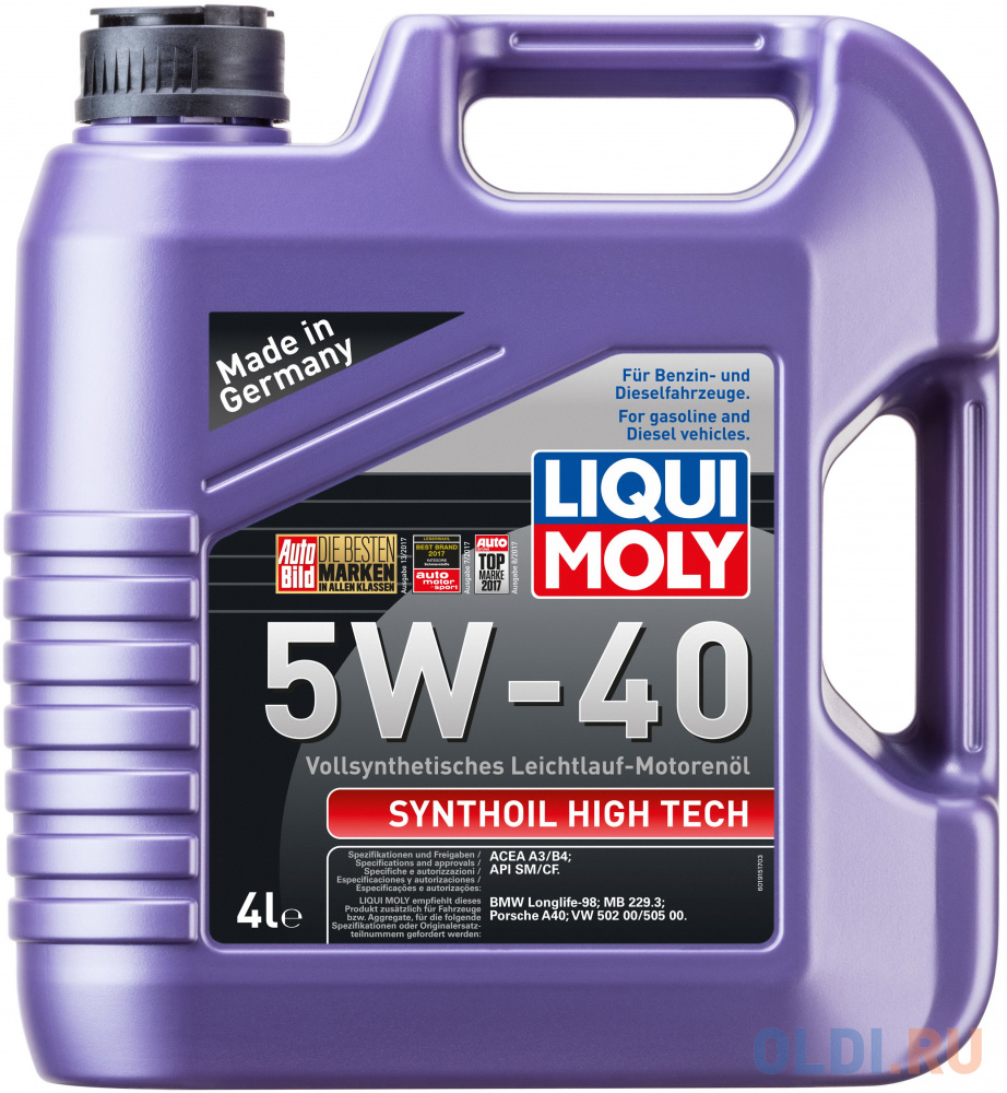 2194 LiquiMoly Синт. мот.масло Synthoil High Tech 5W-40 SN A3/B4 (4л) 6562 meguin нс синт мот масло megol motorenoel compatible sae 5w 30 plus sp c3 5л