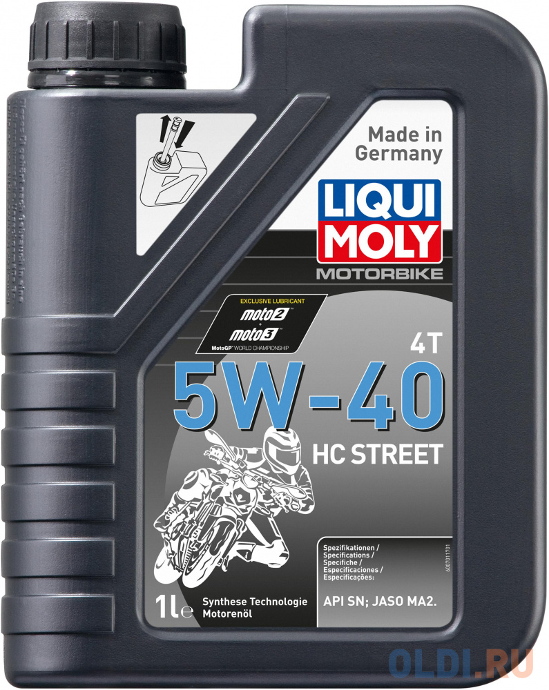 НС-синтетическое моторное масло LiquiMoly Motorbike 4T HC Street 5W40 1 л 20750 1524 liquimoly синт масло д вилок и амортиз motorbike fork oil heavy 15w 0 5л