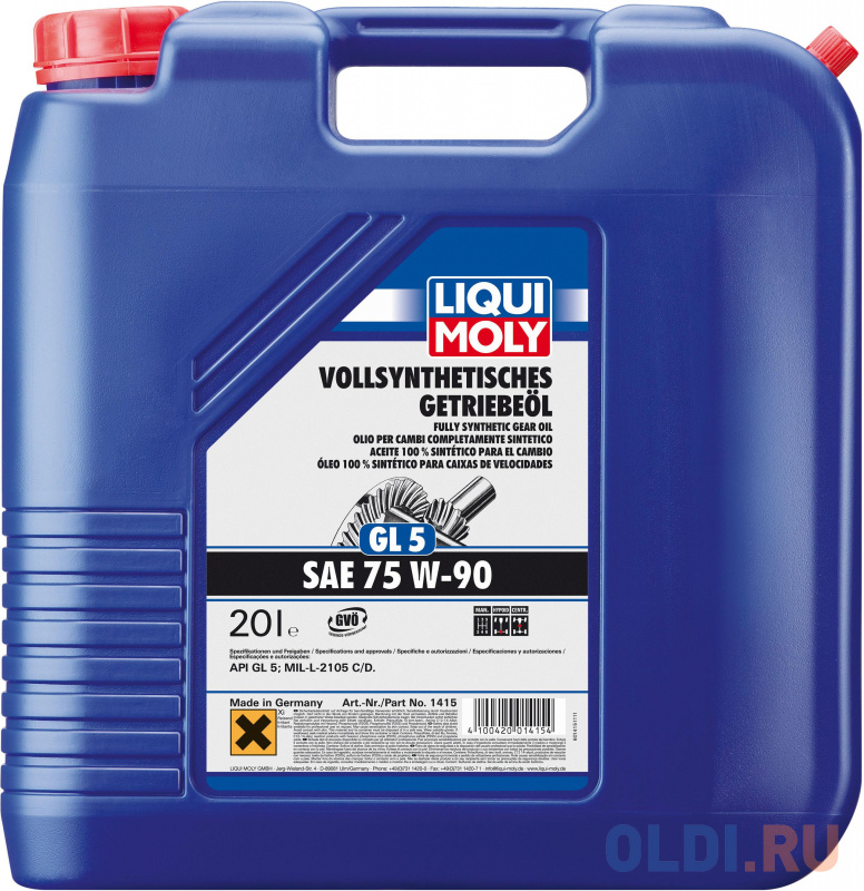 

Cинтетическое трансмиссионное масло LiquiMoly Vollsynthetisches Getriebeoil 75W90 20 л 1415