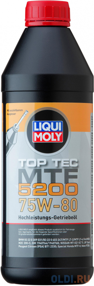 НС-синтетическое трансмиссионное масло LiquiMoly Top Tec MTF 5200 75W80 1 л 20845 нс синтетическое моторное масло liquimoly molygen new generation 0w20 4 л 21357