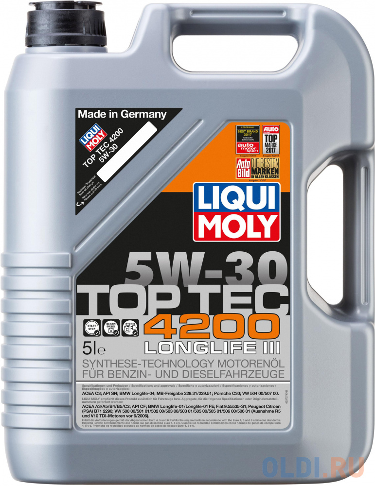 НС-синтетическое моторное масло LiquiMoly Top Tec 4200 5W30 5 л 7661 очиститель мотора liqui moly