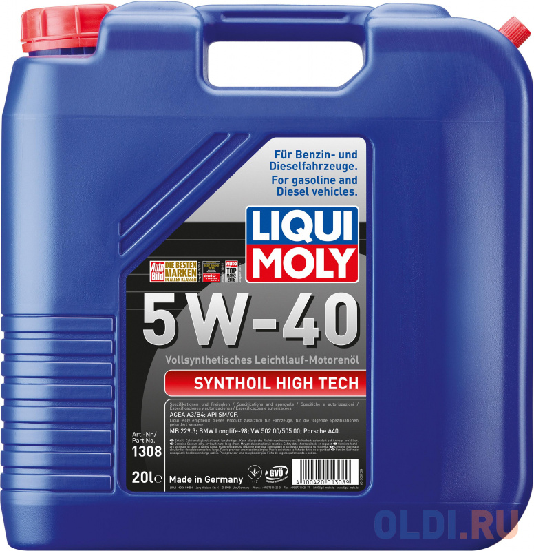

Cинтетическое моторное масло LiquiMoly Synthoil High Tech 5W40 20 л 1308