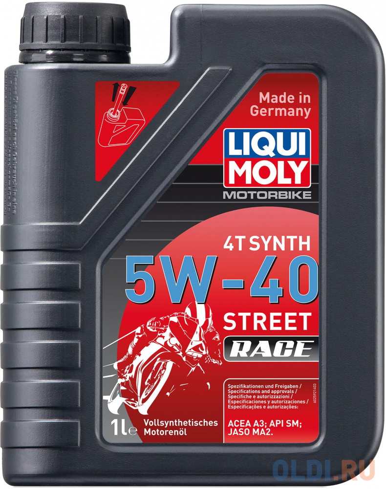 Cинтетическое моторное масло LiquiMoly Motorbike 4T Synth Street Race 5W40 1 л 2592 очиститель мотора liqui moly