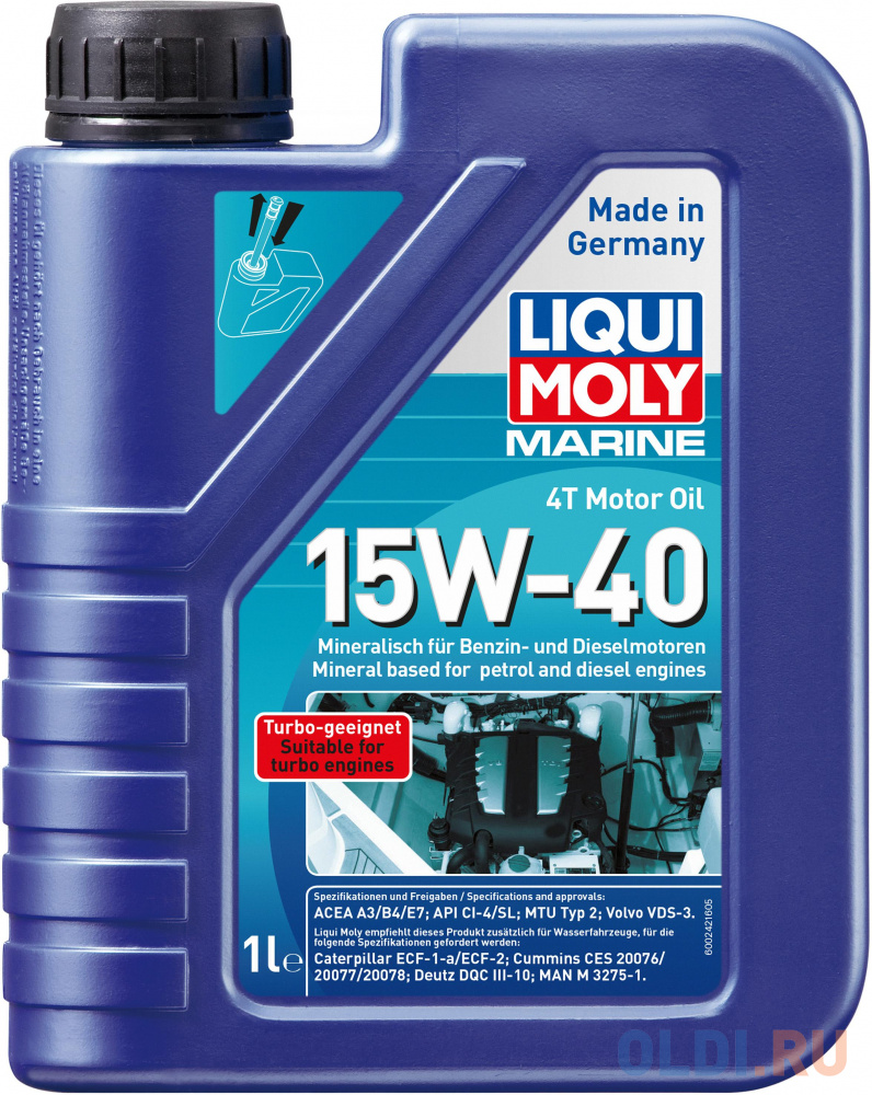 Минеральное моторное масло LiquiMoly Marine 4T Motor Oil 15W40 1 л 25015 смазка liquimoly marine grease для водной техники 25042