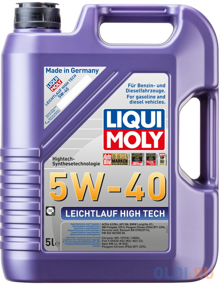 НС-синтетическое моторное масло LiquiMoly Leichtlauf High Tech 5W-40 SP A3/B4 5л 2328 нс синтетическое моторное масло liquimoly lkw leichtlauf motoroil basic 10w40 20 л 4743