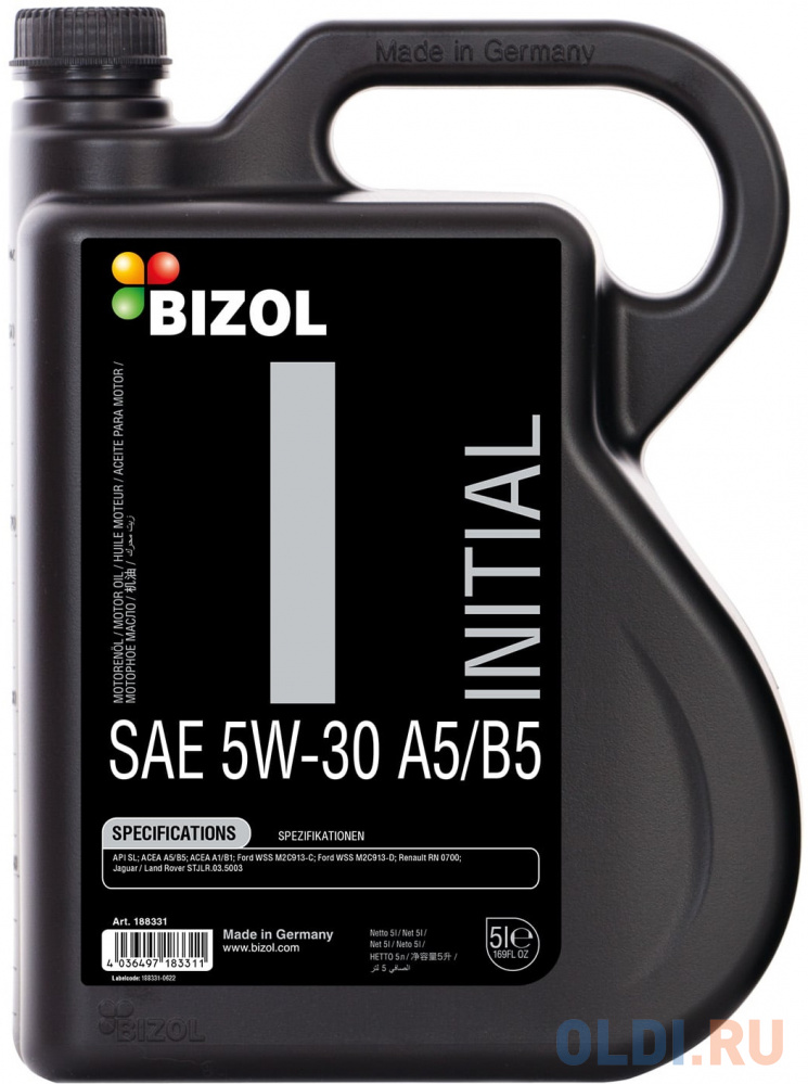 188331 BIZOL НС-синт. мот.масло Initial 5W-30 A5/B5 (5л) 88210 bizol нс синт мот масло technology 0w 20 c5 1л