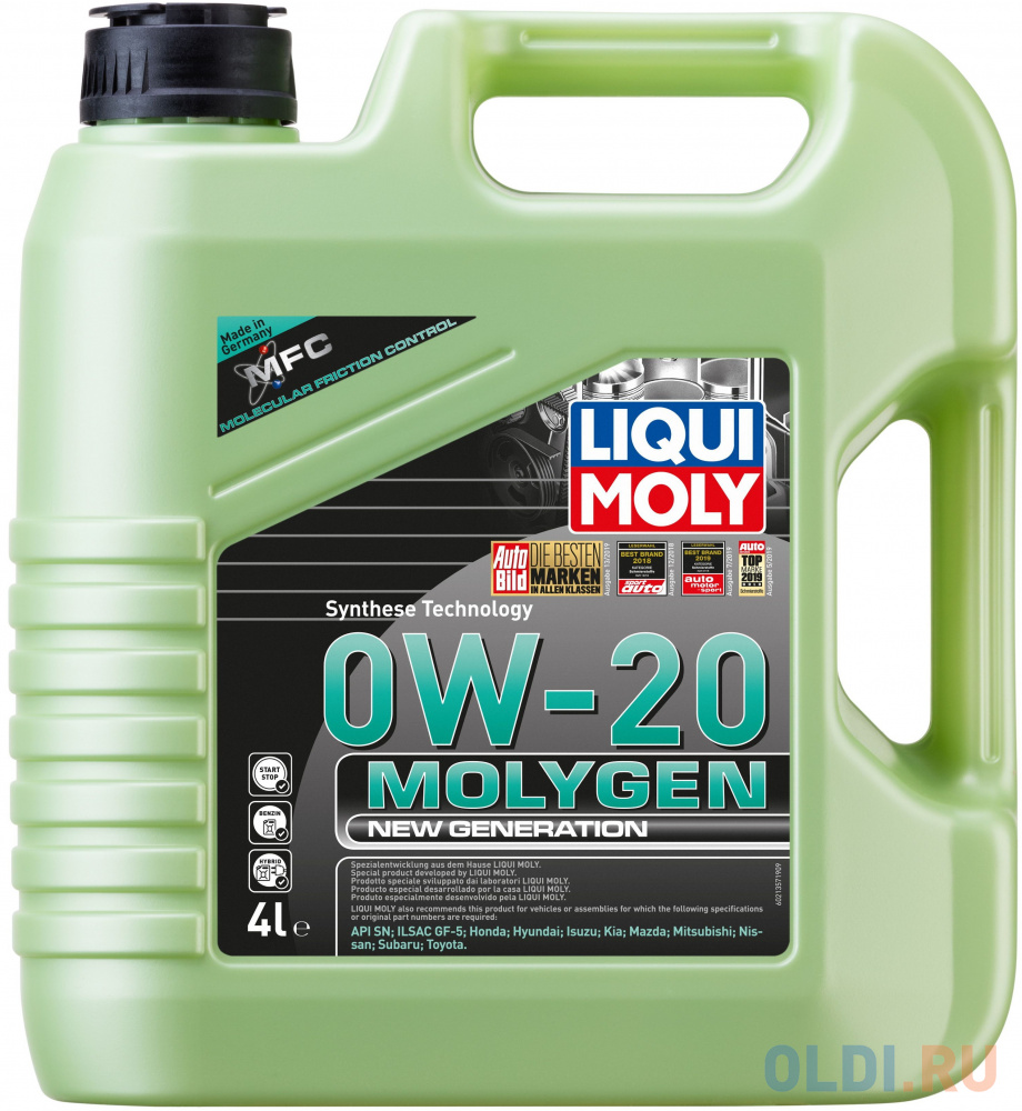 НС-синтетическое моторное масло LiquiMoly Molygen New Generation 0W20 4 л 21357 нс синтетическое трансмиссионное масло liquimoly top tec mtf 5200 75w80 1 л 20845