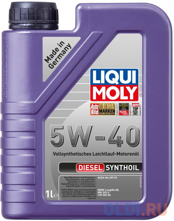 1340 LiquiMoly Синт. мот.масло Diesel Synthoil 5W-40 CF A3/B4 (1л) 6562 meguin нс синт мот масло megol motorenoel compatible sae 5w 30 plus sp c3 5л