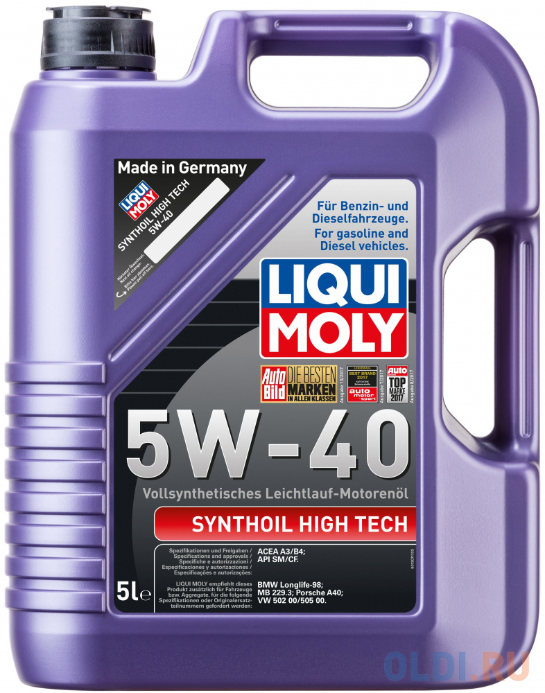 Cинтетическое моторное масло LiquiMoly Synthoil High Tech 5W40 5 л cинтетическое моторное масло meguin motorenoel super leichtlauf 5w40 4 л 4355