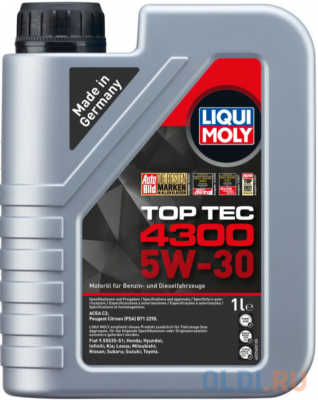 2323 LiquiMoly НС-синт. мот.масло Top Tec 4300 5W-30 C2 (1л) моторное масло для 4t тактного мотора hc синт д зимней сад техники liqui moly garten wintergerate oil 5w 30 cf sn 39018 1 л