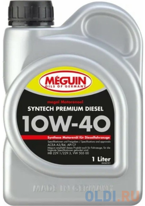 

4340 Meguin НС-синт. мот.масло Megol Motorenoel Syntech Premium Diesel 10W-40 CF A3/B4 (1л)