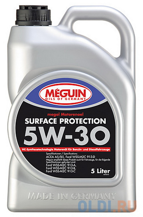 3192 Meguin НС-синт. мот.масло Megol Motorenoel Surface Protection 5W-30 A5/B5 (5л) 2194 liquimoly синт мот масло synthoil high tech 5w 40 sn a3 b4 4л