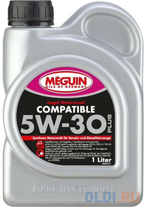 6561 Meguin НС-синт. мот.масло megol Motorenoel Compatible SAE 5W-30 Plus SP C3 (1л)
