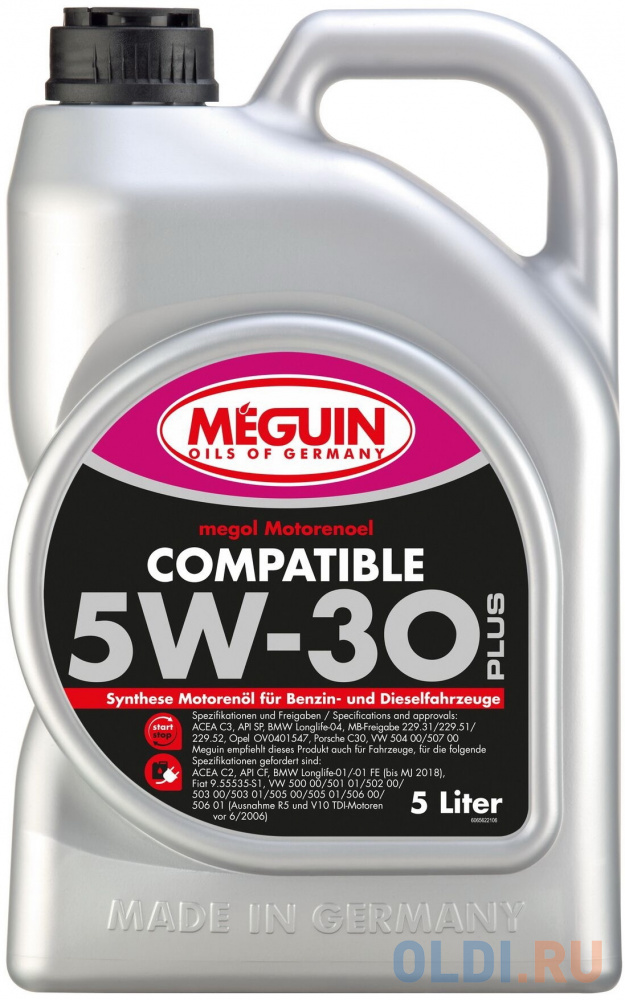 6562 Meguin НС-синт. мот.масло megol Motorenoel Compatible SAE 5W-30 Plus SP C3 (5л) 9951 liquimoly нс синт мот масло molygen new generation 10w 40 5л
