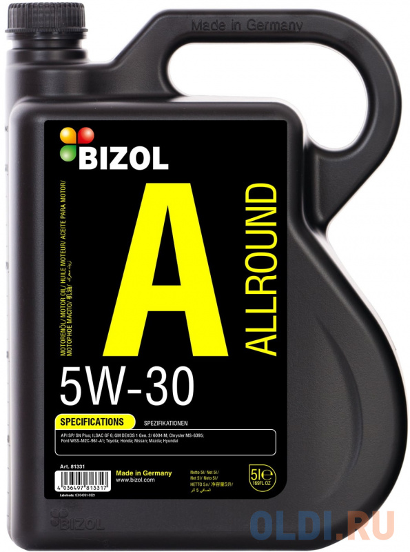 81331 BIZOL НС-синт. мот.масло Allround 5W-30 SP/SN Plus GF-6A (5л)
