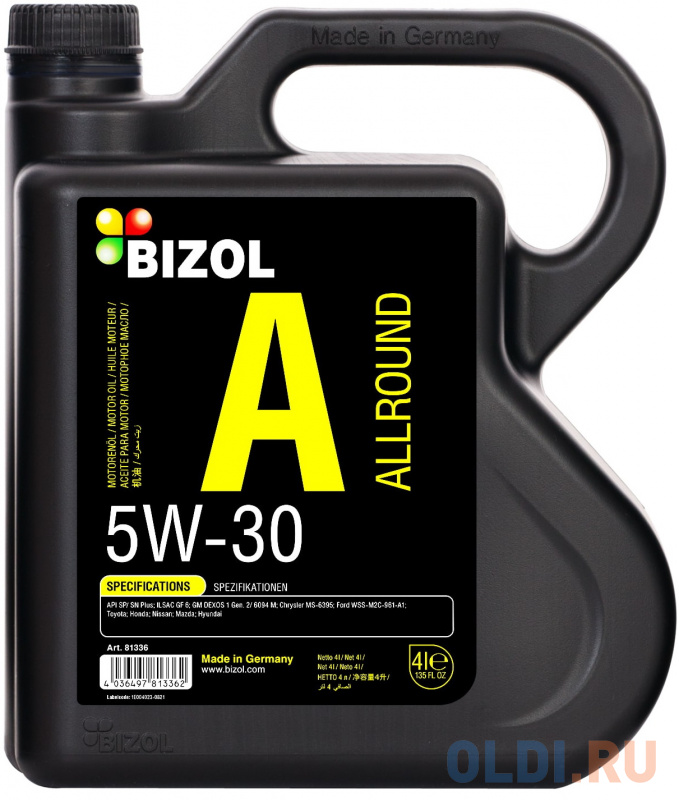 81336 BIZOL НС-синт. мот.масло Allround 5W-30 SP/SN Plus GF-6A (4л)