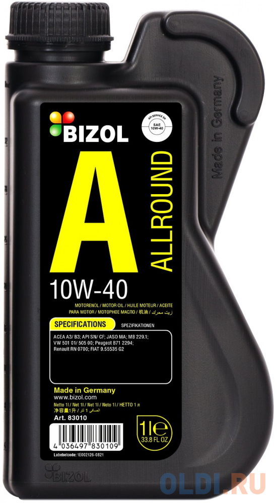 83010 BIZOL НС-синт. мот.масло Allround 10W-40 SN A3/B4 MA2 (1л)