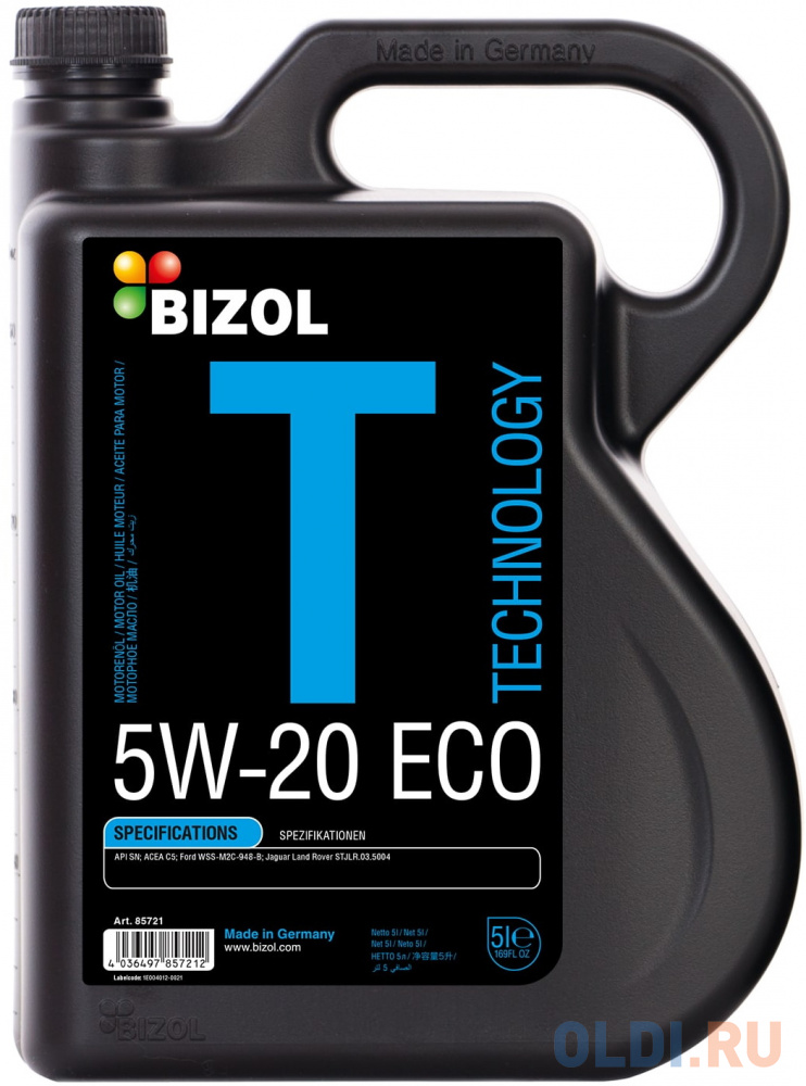 85721 BIZOL НС-синт. мот.масло Technology 5W-20 ECO SN C5 (5л)