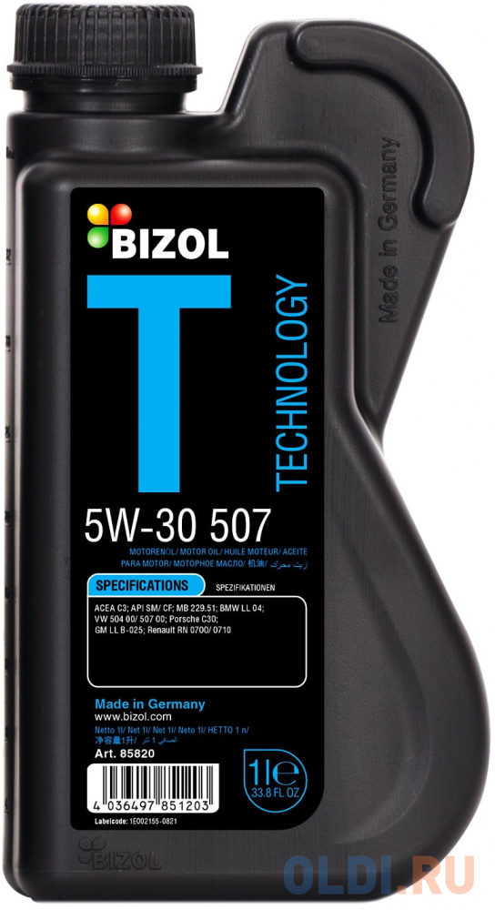 85820 BIZOL НС-синт. мот.масло Technology 5W-30 507 SM C3 (1л)