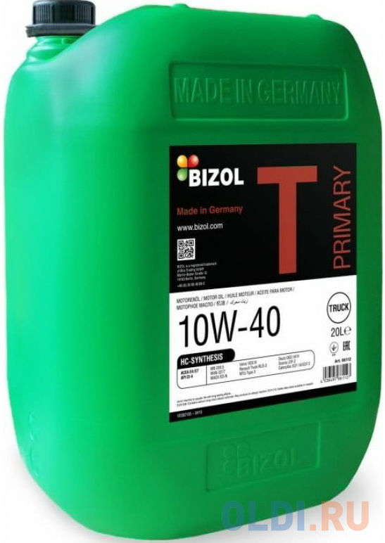 

86112 BIZOL НС-синт. мот.масло Truck Primary 10W-40 (20л)