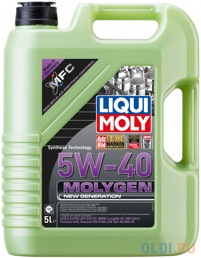 Cинтетическое моторное масло LiquiMoly Molygen New Generation 5W40 5 л антифрикционная присадка в моторное масло liqui moly