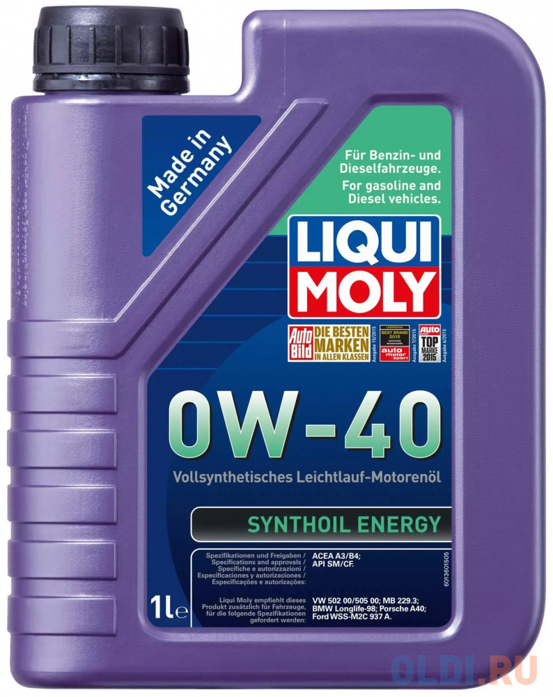 9514 LiquiMoly Синт. мот.масло Synthoil Energy 0W-40 SN A3/B4 (1л) масло моторное минеральное g energy universal moto 4t 0 946 л для четырехтактных двигателей мототехники sturm om0401b