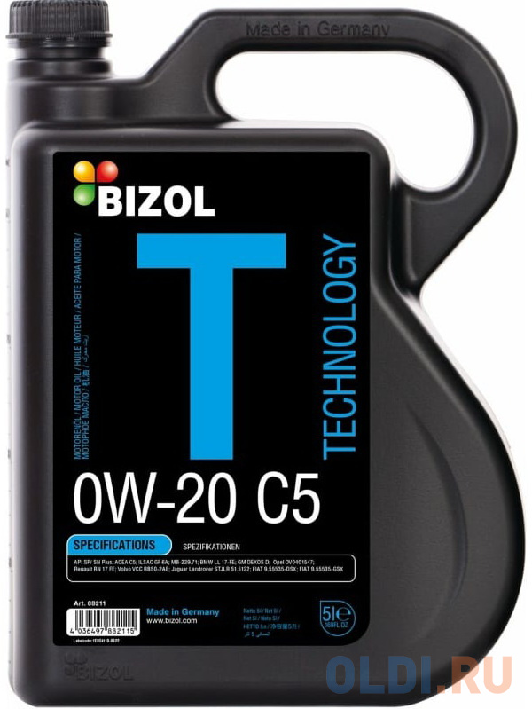 88211 BIZOL НС-синт. мот.масло Technology 0W-20 C5 (5л) 6562 meguin нс синт мот масло megol motorenoel compatible sae 5w 30 plus sp c3 5л