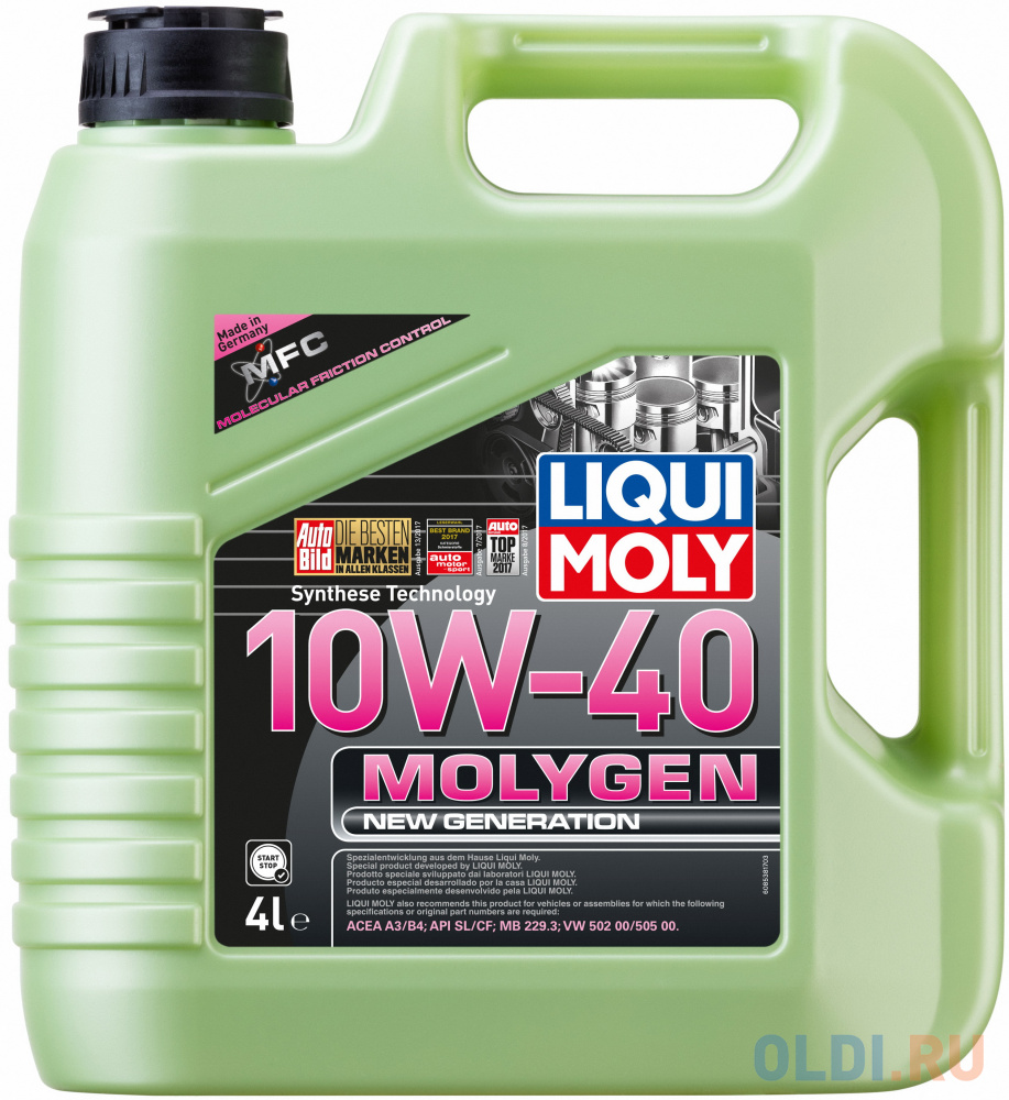 8538 LiquiMoly НС-синт. мот.масло Molygen New Generation 10W-40 (4л) очиститель мотора liqui moly