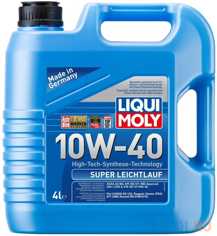 9504 LiquiMoly НС-синт. мот.масло Super Leichtlauf 10W-40 SN A3/B4 (4л) масло моторное eurol super lite 5w 40 4л