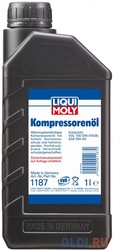 1187 LiquiMoly НС-синт. компр.масло Kompressorenoil (1л) масло hc синт компрессорное liqui moly kompressorenoi 1187 1 л