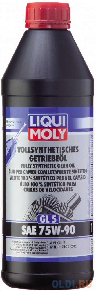 1414 LiquiMoly Синт. тр.масло Vollsynthetisches Getrieb. 75W-90 GL-5 (1л) очиститель мотора liqui moly