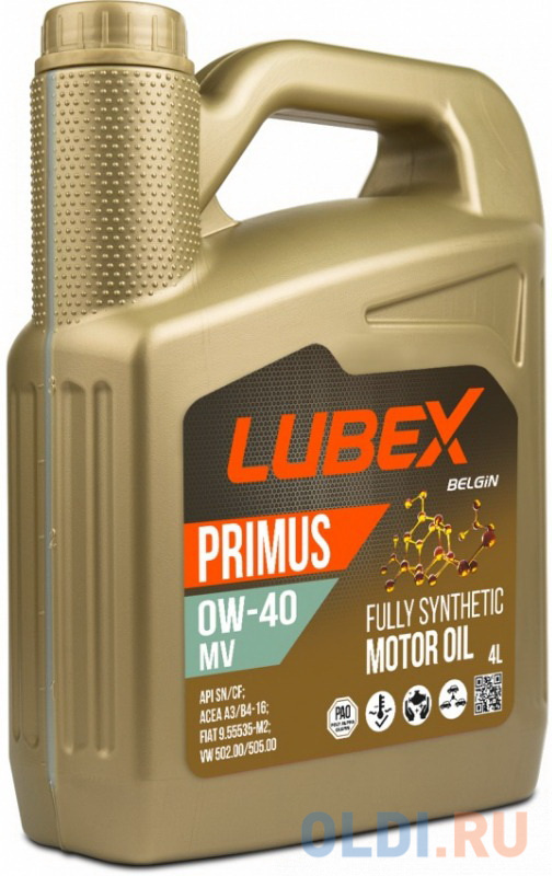 L034-1621-0404 LUBEX Синт-ое мот.масло PRIMUS MV 0W-40 CF/SN A3/B4 (4л)