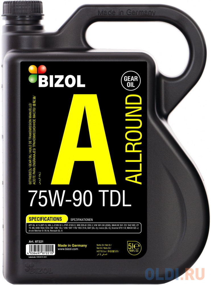 87221 BIZOL Синт. тр.масло Allround Gear Oil MTF 75W-90 GL-4/GL-5/MT-1 (5л) 88210 bizol нс синт мот масло technology 0w 20 c5 1л