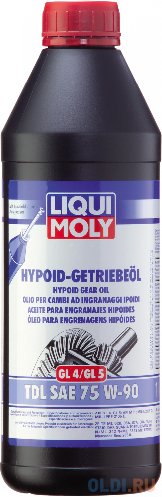 Полусинтетическое трансмиссионное масло LiquiMoly Hypoid-Getriebeoil TDL 75W90 1 л 1407 полусинтетическое моторное масло liquimoly top tec 4310 0w30 5 л 2362