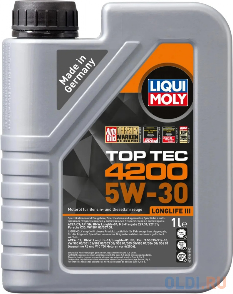 НС-синтетическое моторное масло LiquiMoly Top Tec 4200 5W30 1 л масло моторное полусинтетическое для 2 тактных двигателей liqui moly 2 takt motoroil 1л 3958