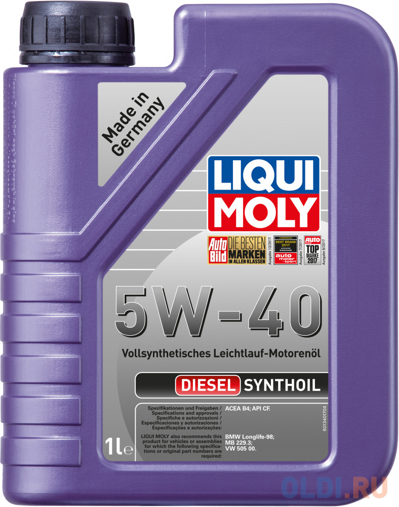 Cинтетическое моторное масло LiquiMoly Diesel Synthoil 5W40 1 л 1926 полусинтетическое моторное масло liquimoly optimal diesel 10w40 5 л 2288