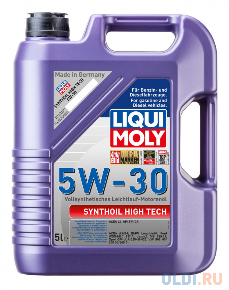 Cинтетическое моторное масло LiquiMoly Synthoil High Tech 5W30 5 л 9077 масло моторное полусинтетическое для 2 тактного двигателя liqui moly 2t motoroil 8036 0 25 л