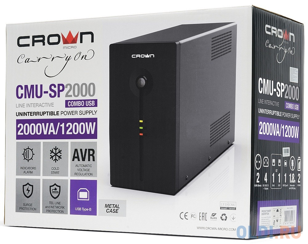 ИБП Crown CMU-SP2000COMBO USB 2000VA 6941141600190 - фото 4
